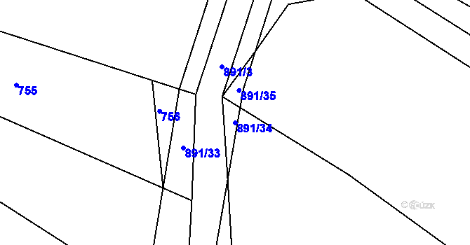 Parcela st. 891/34 v KÚ Milešín, Katastrální mapa