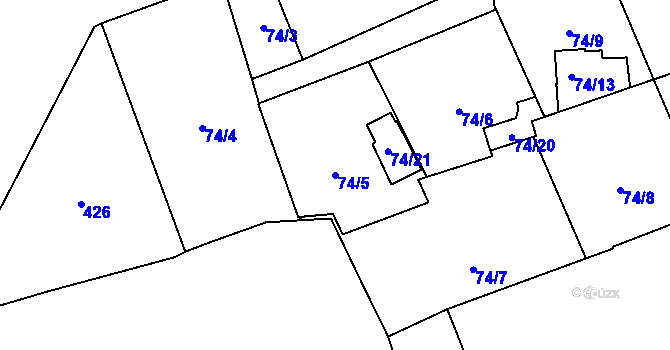 Parcela st. 74/5 v KÚ Dolní Sekyřany, Katastrální mapa