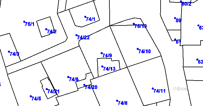 Parcela st. 74/9 v KÚ Dolní Sekyřany, Katastrální mapa