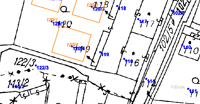 Parcela st. 119 v KÚ Vlkýš, Katastrální mapa