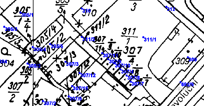 Parcela st. 307/11 v KÚ Vlkýš, Katastrální mapa