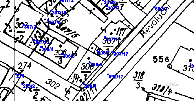 Parcela st. 308/2 v KÚ Vlkýš, Katastrální mapa