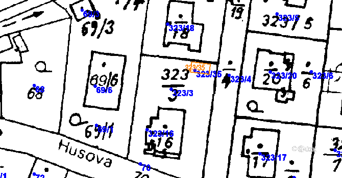Parcela st. 323/3 v KÚ Vlkýš, Katastrální mapa