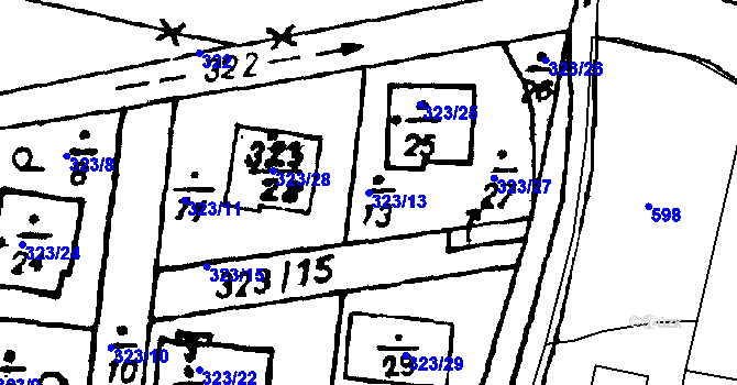 Parcela st. 323/13 v KÚ Vlkýš, Katastrální mapa