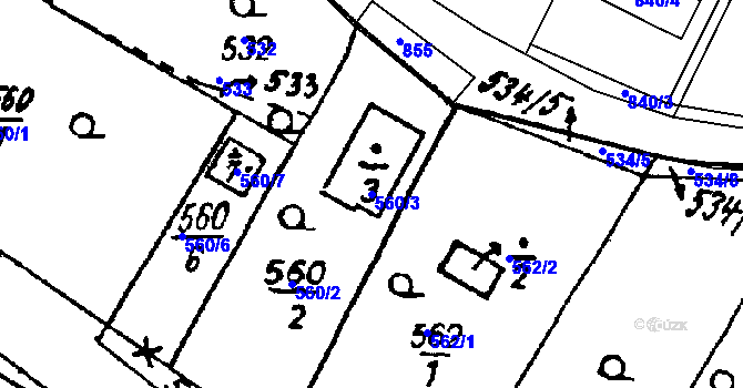 Parcela st. 560/3 v KÚ Vlkýš, Katastrální mapa