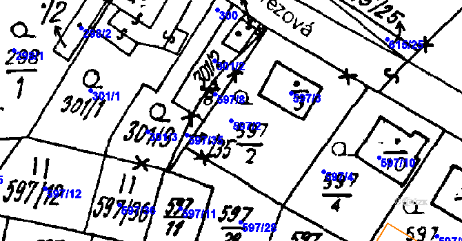 Parcela st. 597/2 v KÚ Vlkýš, Katastrální mapa