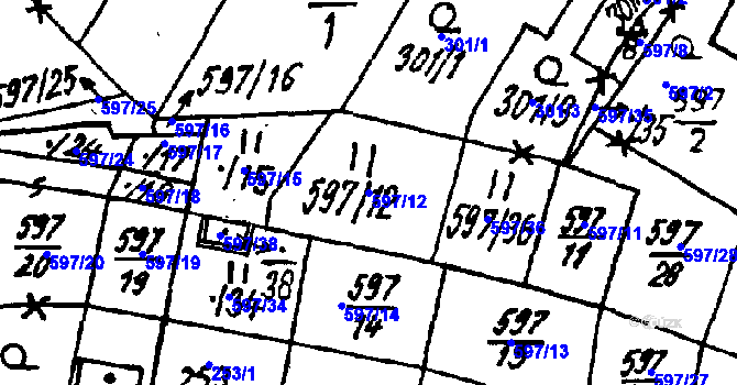 Parcela st. 597/12 v KÚ Vlkýš, Katastrální mapa
