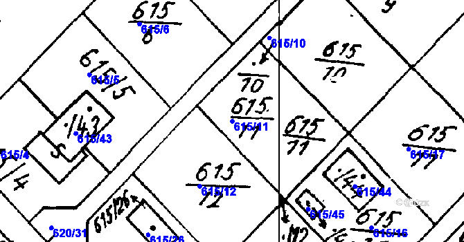 Parcela st. 615/11 v KÚ Vlkýš, Katastrální mapa