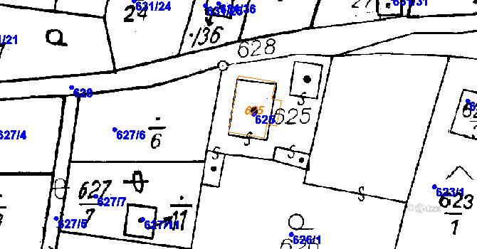 Parcela st. 625 v KÚ Vlkýš, Katastrální mapa
