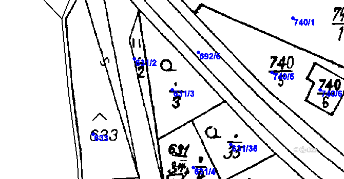 Parcela st. 631/3 v KÚ Vlkýš, Katastrální mapa