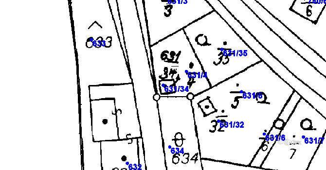 Parcela st. 631/34 v KÚ Vlkýš, Katastrální mapa