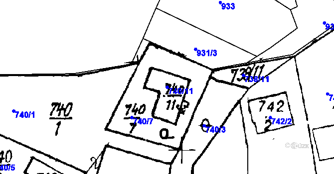 Parcela st. 740/11 v KÚ Vlkýš, Katastrální mapa