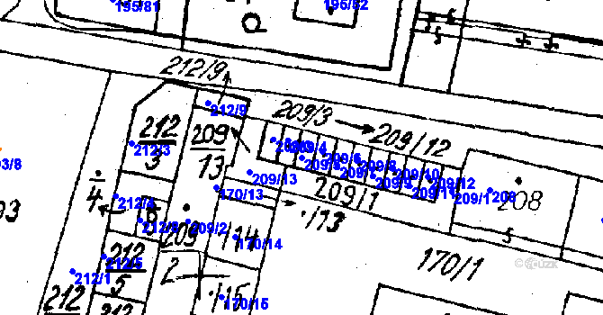 Parcela st. 209/5 v KÚ Vlkýš, Katastrální mapa