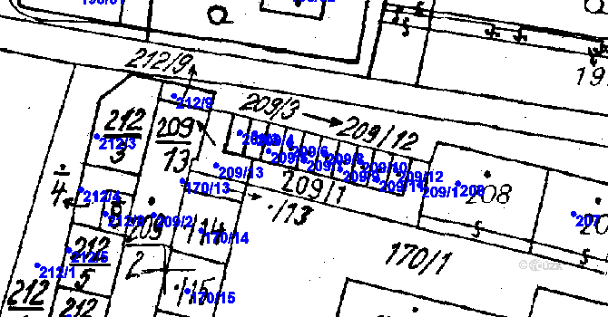 Parcela st. 209/7 v KÚ Vlkýš, Katastrální mapa