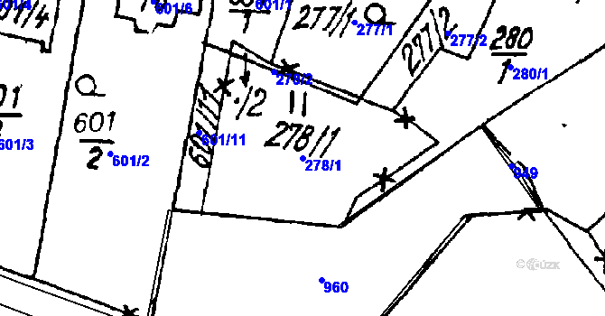 Parcela st. 278/1 v KÚ Vlkýš, Katastrální mapa