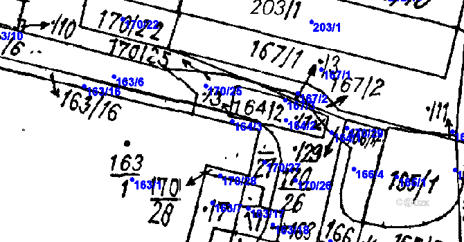Parcela st. 164/3 v KÚ Vlkýš, Katastrální mapa