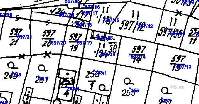 Parcela st. 597/34 v KÚ Vlkýš, Katastrální mapa