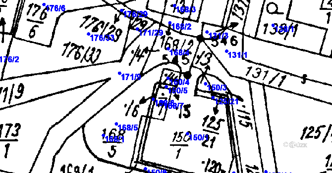 Parcela st. 150/5 v KÚ Vlkýš, Katastrální mapa