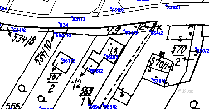 Parcela st. 568/3 v KÚ Vlkýš, Katastrální mapa