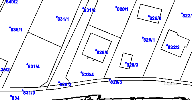 Parcela st. 828/5 v KÚ Vlkýš, Katastrální mapa