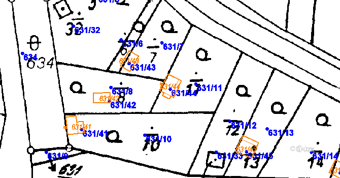 Parcela st. 631/44 v KÚ Vlkýš, Katastrální mapa