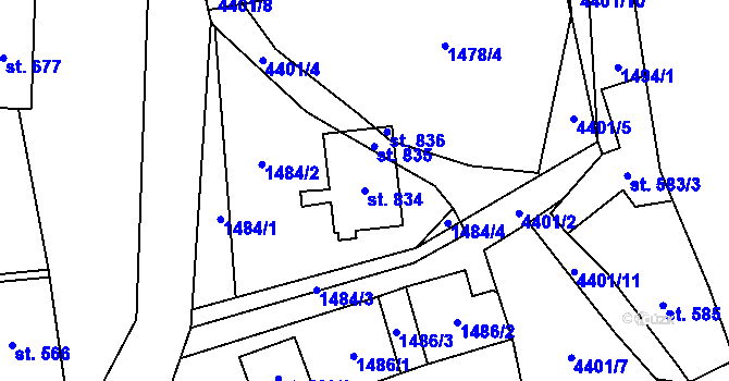 Parcela st. 834 v KÚ Heřmanovice, Katastrální mapa