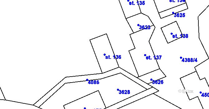 Parcela st. 136 v KÚ Heřmanovice, Katastrální mapa