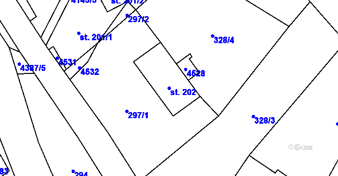 Parcela st. 202 v KÚ Heřmanovice, Katastrální mapa