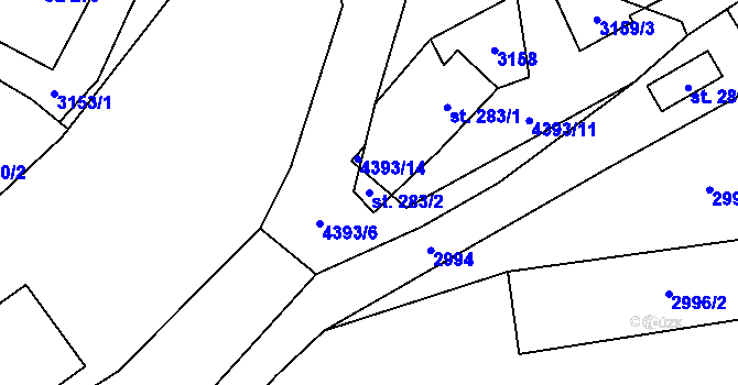 Parcela st. 283/2 v KÚ Heřmanovice, Katastrální mapa