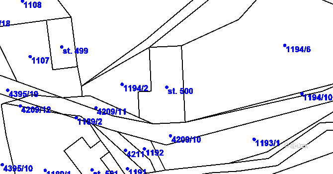Parcela st. 500 v KÚ Heřmanovice, Katastrální mapa