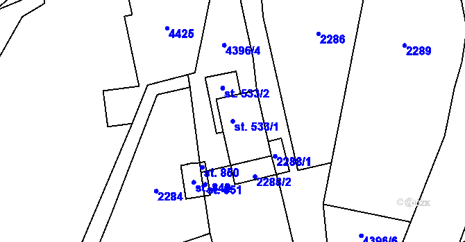 Parcela st. 533/1 v KÚ Heřmanovice, Katastrální mapa