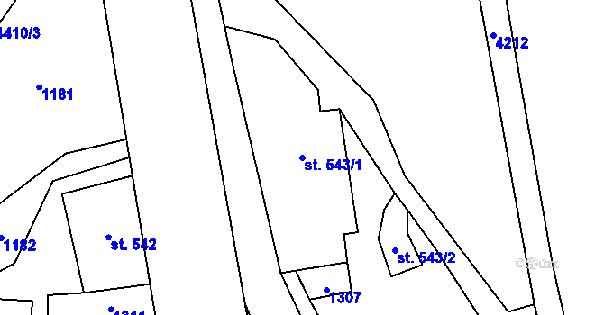 Parcela st. 543/1 v KÚ Heřmanovice, Katastrální mapa