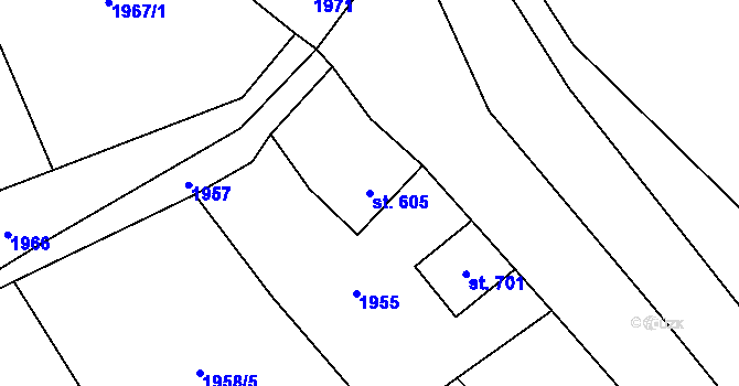 Parcela st. 605 v KÚ Heřmanovice, Katastrální mapa