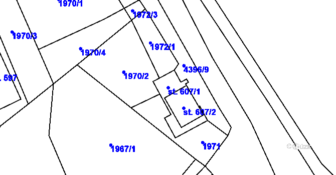 Parcela st. 607/1 v KÚ Heřmanovice, Katastrální mapa