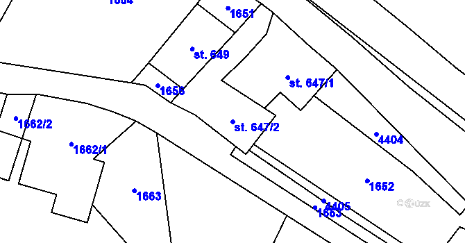 Parcela st. 647/2 v KÚ Heřmanovice, Katastrální mapa