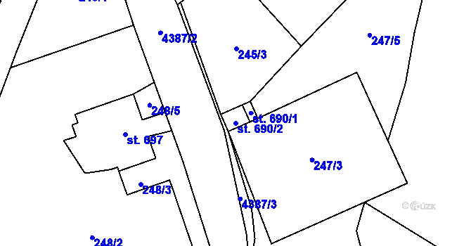 Parcela st. 690/2 v KÚ Heřmanovice, Katastrální mapa