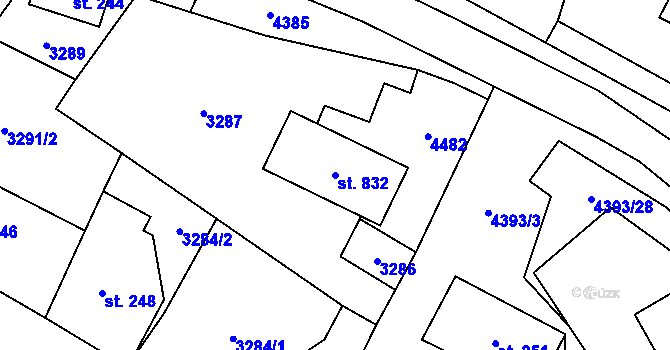 Parcela st. 832 v KÚ Heřmanovice, Katastrální mapa