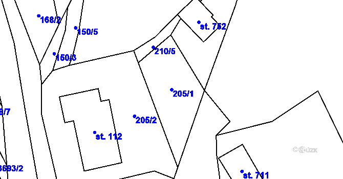 Parcela st. 205/1 v KÚ Heřmanovice, Katastrální mapa