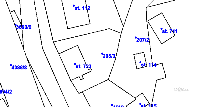 Parcela st. 205/3 v KÚ Heřmanovice, Katastrální mapa