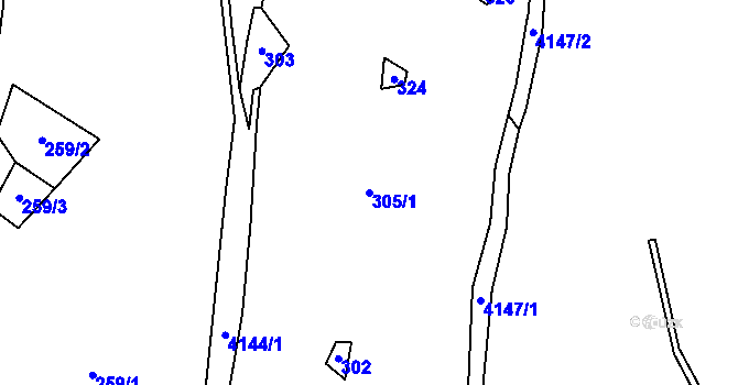 Parcela st. 305/1 v KÚ Heřmanovice, Katastrální mapa