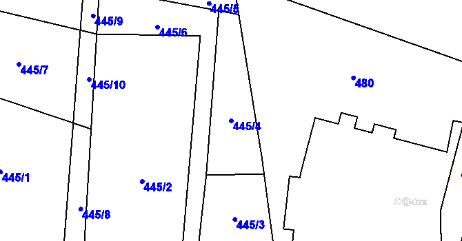 Parcela st. 445/4 v KÚ Heřmanovice, Katastrální mapa