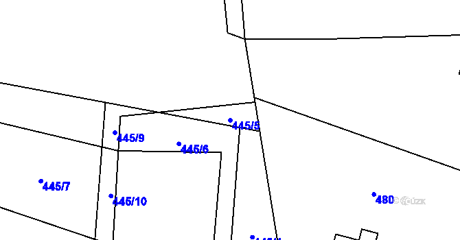 Parcela st. 445/5 v KÚ Heřmanovice, Katastrální mapa