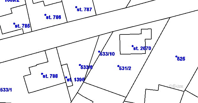 Parcela st. 533/10 v KÚ Heřmanův Městec, Katastrální mapa