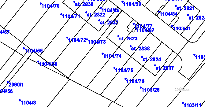Parcela st. 1104/74 v KÚ Heřmanův Městec, Katastrální mapa