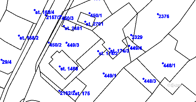 Parcela st. 174/2 v KÚ Heřmanův Městec, Katastrální mapa