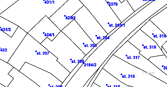 Parcela st. 205 v KÚ Heřmanův Městec, Katastrální mapa