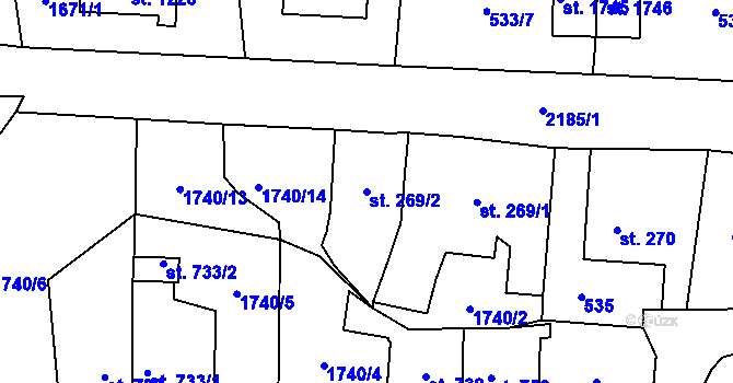 Parcela st. 269/2 v KÚ Heřmanův Městec, Katastrální mapa