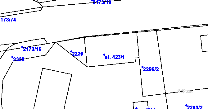 Parcela st. 423/1 v KÚ Heřmanův Městec, Katastrální mapa