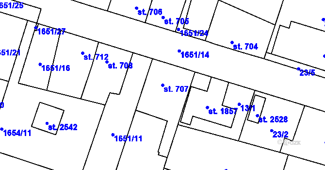 Parcela st. 707 v KÚ Heřmanův Městec, Katastrální mapa