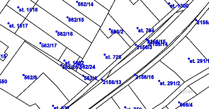 Parcela st. 728 v KÚ Heřmanův Městec, Katastrální mapa